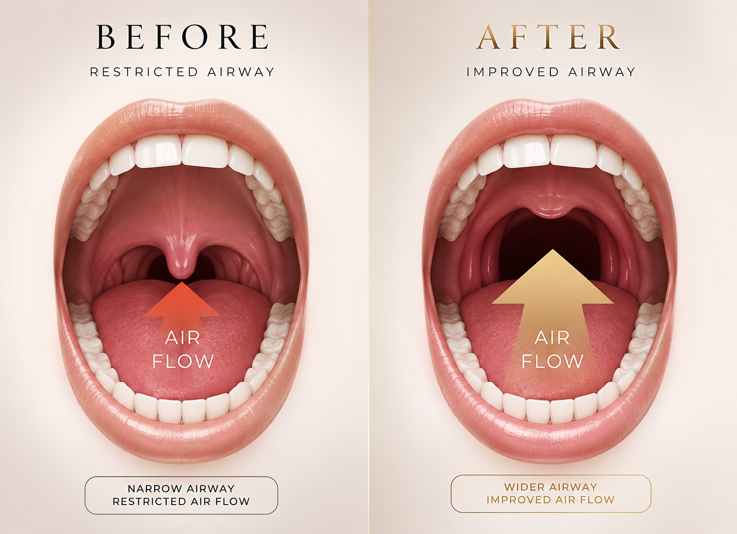 Restricted airway before NightLase vs improved airway after NightLase